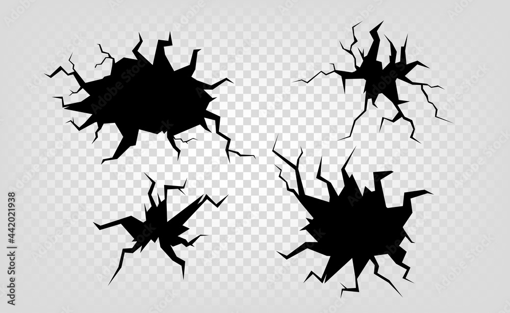 Aufkleber different cracks and holes effect isolated on transparent background