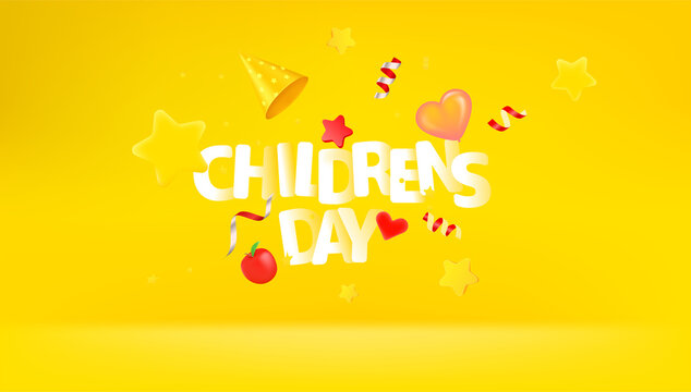 International Childrens day greeting card with inscription and different accessories