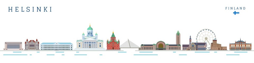 European cities finland capital landmarks. isolated vector illustration. Helsinki - obrazy, fototapety, plakaty
