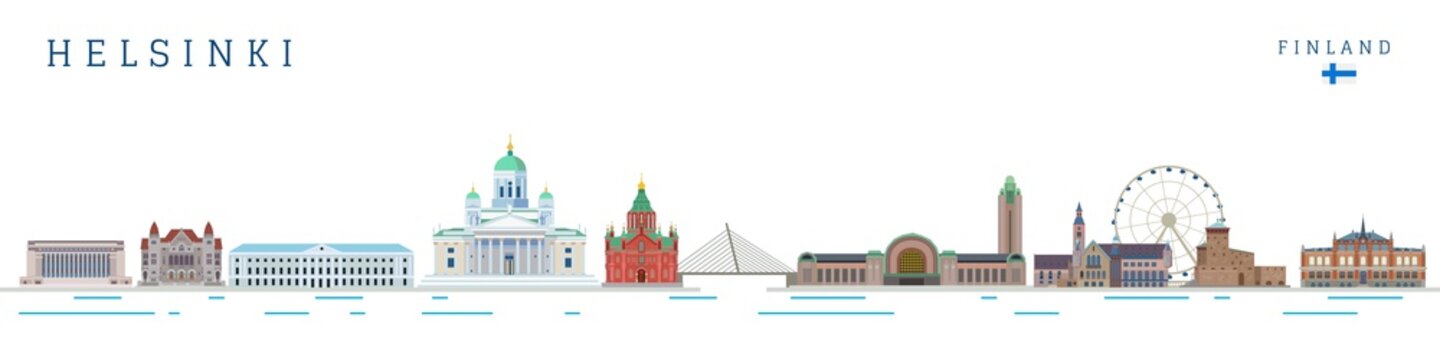 European Cities Finland Capital Landmarks. Isolated Vector Illustration. Helsinki