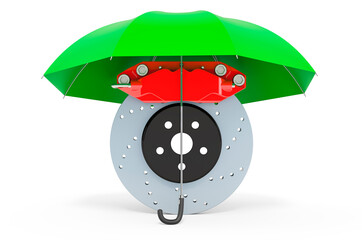 Car disc brake under umbrella, 3D rendering
