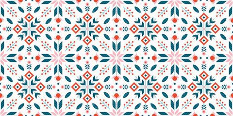 Floral scandinavian seamless pattern with abstract spring flowers, leaf and geometric shapes design for fabric © garikprost