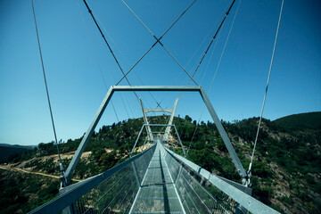 Fototapeta na wymiar In the Arouca 516 bridge, longest suspension bridge, Portugal.