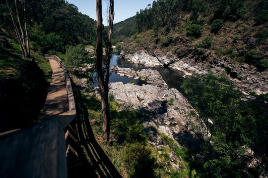 View of the Paiva walkways along the River Paiva, Nord Portugal.