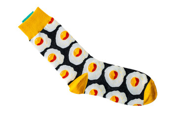 Cotton fabric socks, funny socks for adults, isolated on a white background, close-up