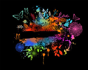 Multicolored floral abstraction with blots. Vector illustration