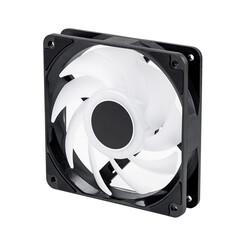 pc fan 120 mm unit with white drgb wings isolated on white background. cpu cooler cut out
