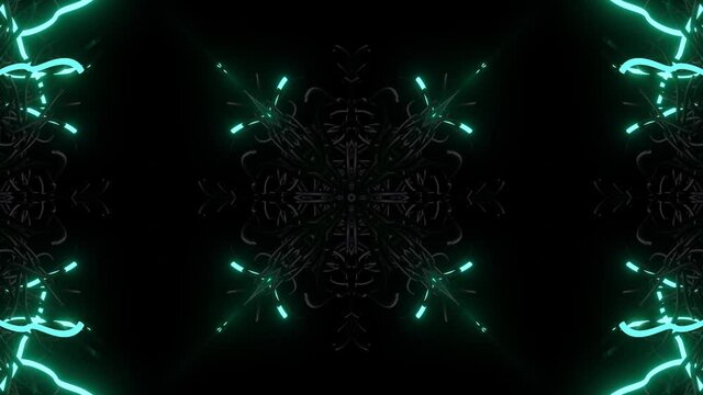 Abstract symmetrical composition, 3d elements light up like bulbs with multicolor neon light. Looped bg for show or events, exhibitions, festivals or concerts, music videos, DJ or VJ for night clubs.