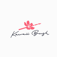 Kawai japan brush with sakura flower vector illustration logo design © rytzstudio