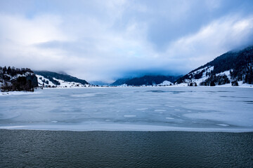 Frozen lake with dramatic sky - Euthal, Switzerland