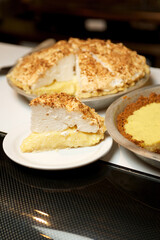 A plate of southern style lemon meringue pie.