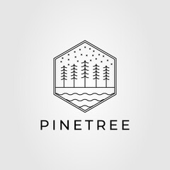 winter and pine tree outline logo vector illustration design