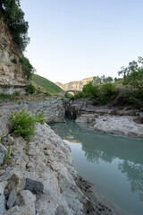 Tirana river canyon and old stone bridge of Brarri