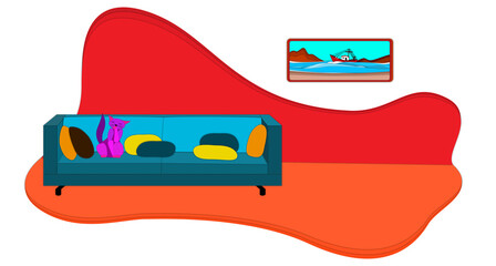 Room: cat in sofa and picture