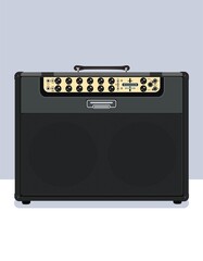 Compact guitar amplifier and speaker in vector. Illustration on the theme of rock jazz blues music. Combo for guitarist and bass player. Active speaker system.