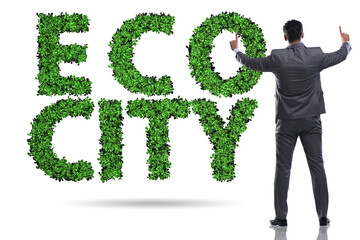 Eco city in ecology concept with businessman