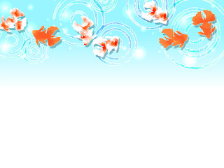 Fototapeta na wymiar 金魚と水面のイラスト背景