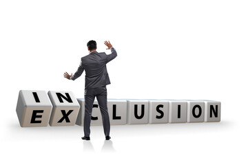 Businessman turning cubes in inclusion and exclusion concept