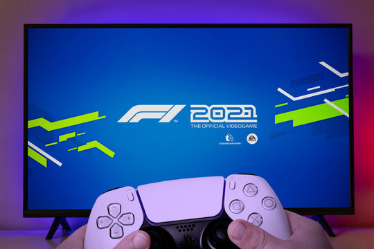 Boy playing F1 2021 game with Playstation 5 controller, 27 Jun, 2021, Sao Paulo, Brazil