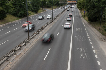 Cars moving on a busy road in a big city