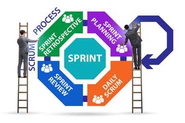 Scrum process illustration with businessman
