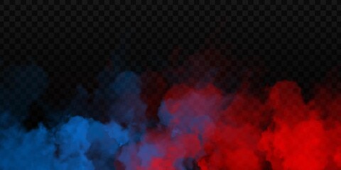 Vector realistic isolated Red and Blue Smoke effect for decoration and covering on the transparent background. - obrazy, fototapety, plakaty
