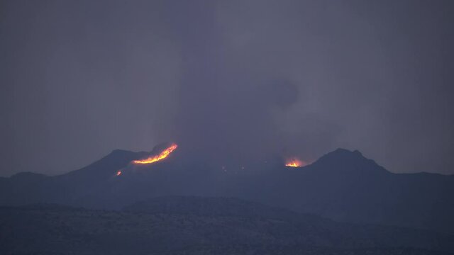 Wildfire Burning on Top of a Mountain Closeup