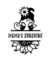 Monogram with gnome and sunflower on white background. Vector illustration.