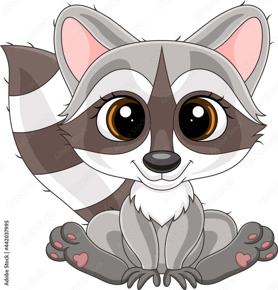 Wall mural Cartoon cute baby raccoon sitting