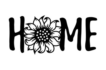 Home with sunflower isolated on white background. Vector illustration.