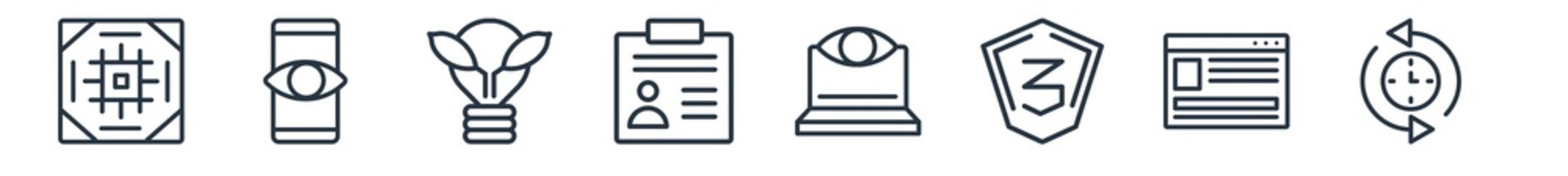 linear set of technology outline icons. line vector icons such as pixels per inch, impressions, organic, user persona, retina display, uptime and downtime vector illustration.