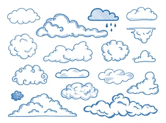Foto op Canvas Hand drawn cloud set. Doodle sketch style cloud. Simple outline scribble draw. Vector illustration. © Polina Tomtosova