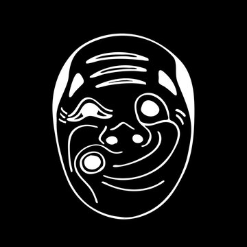 Vector image of an Japanese theater Hyottoko clown mask on black background