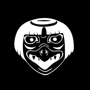 Vector image of an Japanese traditional theater Noh mask Karura bird on black background