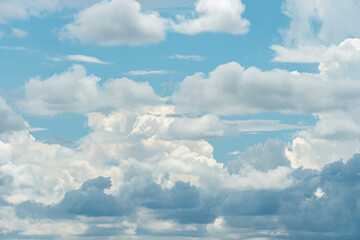 Sky beautiful blue close up clouds scape background. Blue and white sky timelapse, summer clouds.