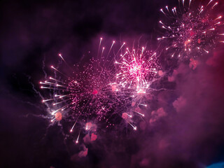 Beautiful festive fireworks at night. High quality photo