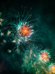 Beautiful festive fireworks at night. High quality photo