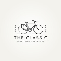 classic bike postman minimalist line art icon logo template vector illustration design. simple vintage bicycle, cycle, vehicles logo concept inspiration