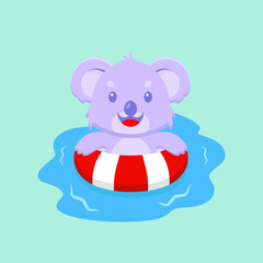 Cute Koala Swimming Summer Cartoon
