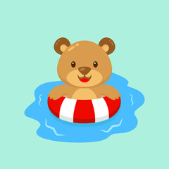 Cute Bear Swimming Summer Cartoon