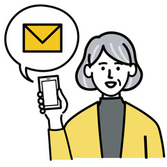 女性　シニア　ベクター　ポップ　携帯電話　メール
