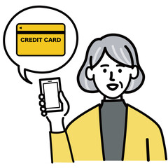 女性　シニア　ベクター　ポップ　スマホ　クレジットカード

