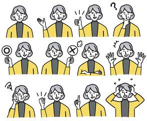 女性　シニア　ベクター　ポップ　セット
