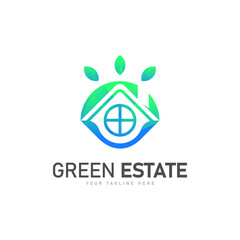 Modern green estate logo design isolated on white background