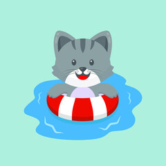 Cute Cat Swimming Summer Cartoon