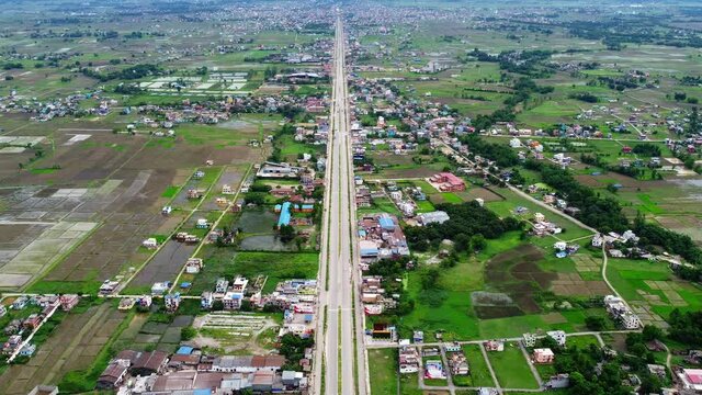Aerial View Of Siddhartha Highway In Bhairahawa, Nepal At Daytime. static shot