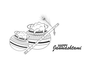 illustration of Happy Janmashtami festival Lord Krishna playing bansuri in religious indian festival background - obrazy, fototapety, plakaty