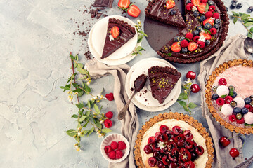 Obraz na płótnie Canvas Fruit and berry tarts dessert