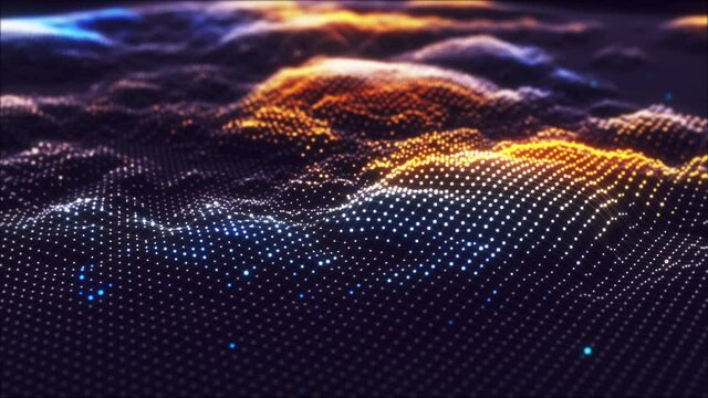  Abstract technology big data background concept. Artificial intelligence tech. Big data and cybersecurity. Transfer and storage of data sets, blockchain, server. Colorful background.