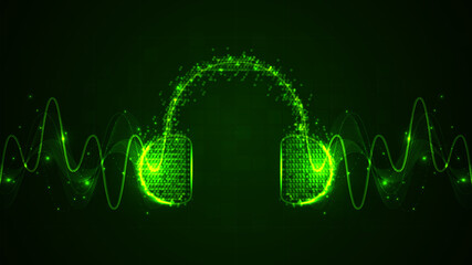 Headphone and sound wave music equalizer background - obrazy, fototapety, plakaty